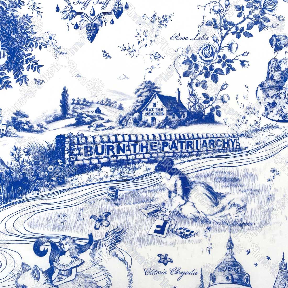 Feminist Toile de Jouy fabric